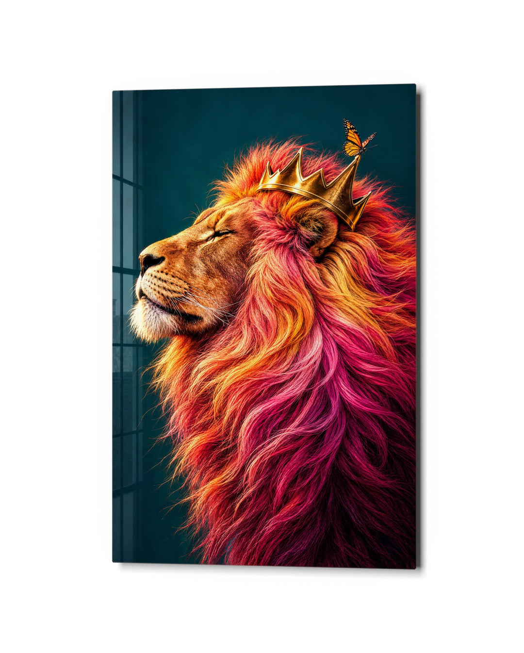 Eyes Closed, Mane Blazing glass wall art, studio view