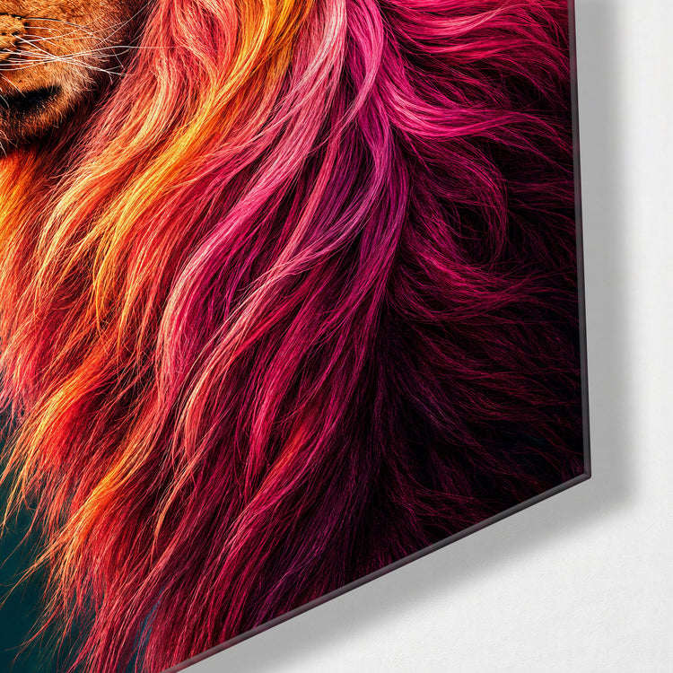 Eyes Closed, Mane Blazing glass wall art, corner view