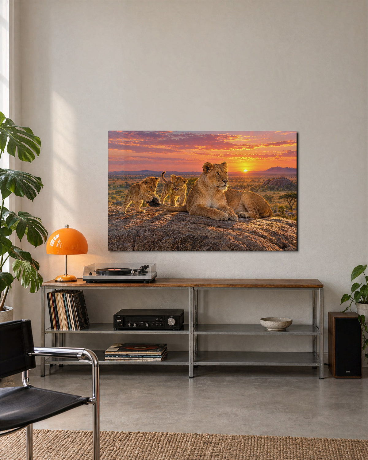 Family Time on the Rock glass wall art, lifestyle view