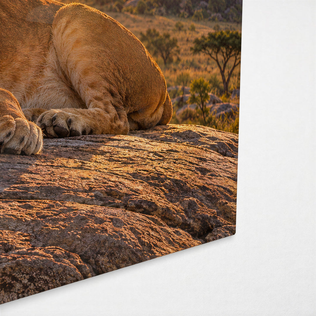 Family Time on the Rock glass wall art, corner view