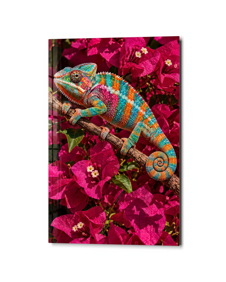 Patterned in Pink Blossoms glass wall art, studio view