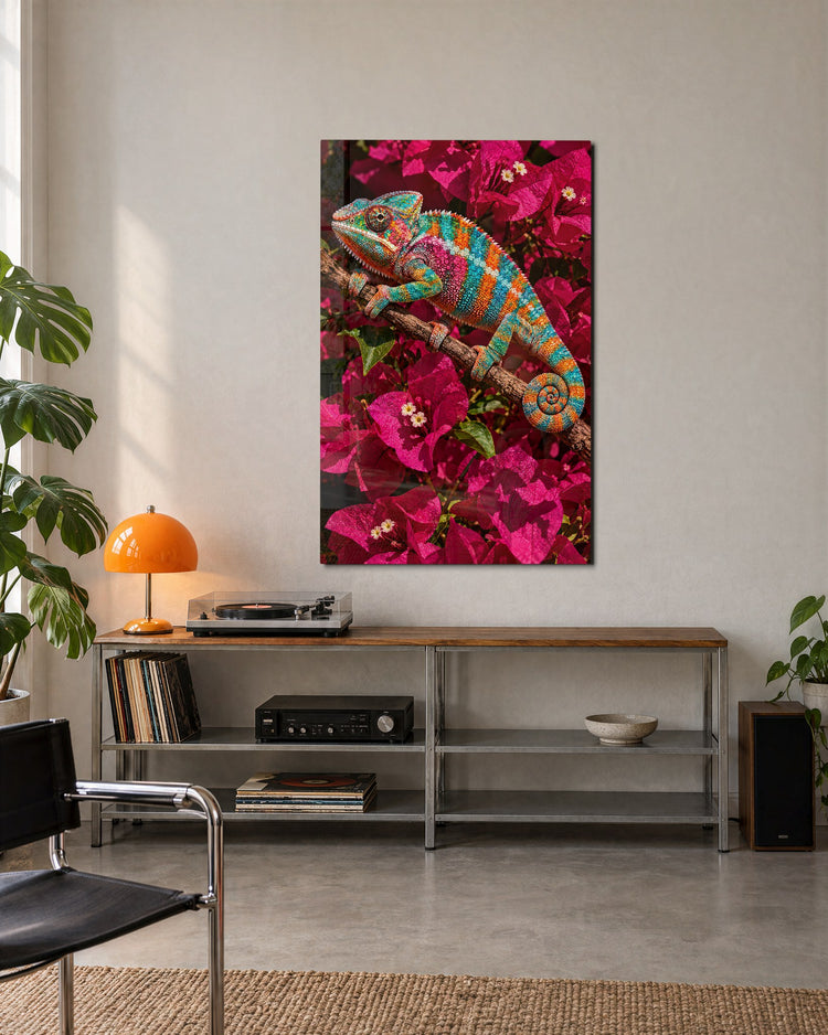 Patterned in Pink Blossoms glass wall art, lifestyle view