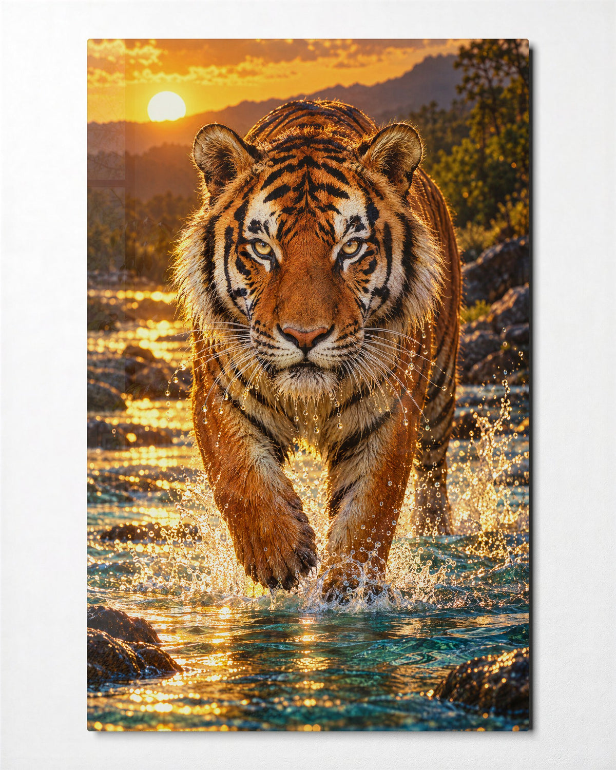 Wading Toward You glass wall art, front view