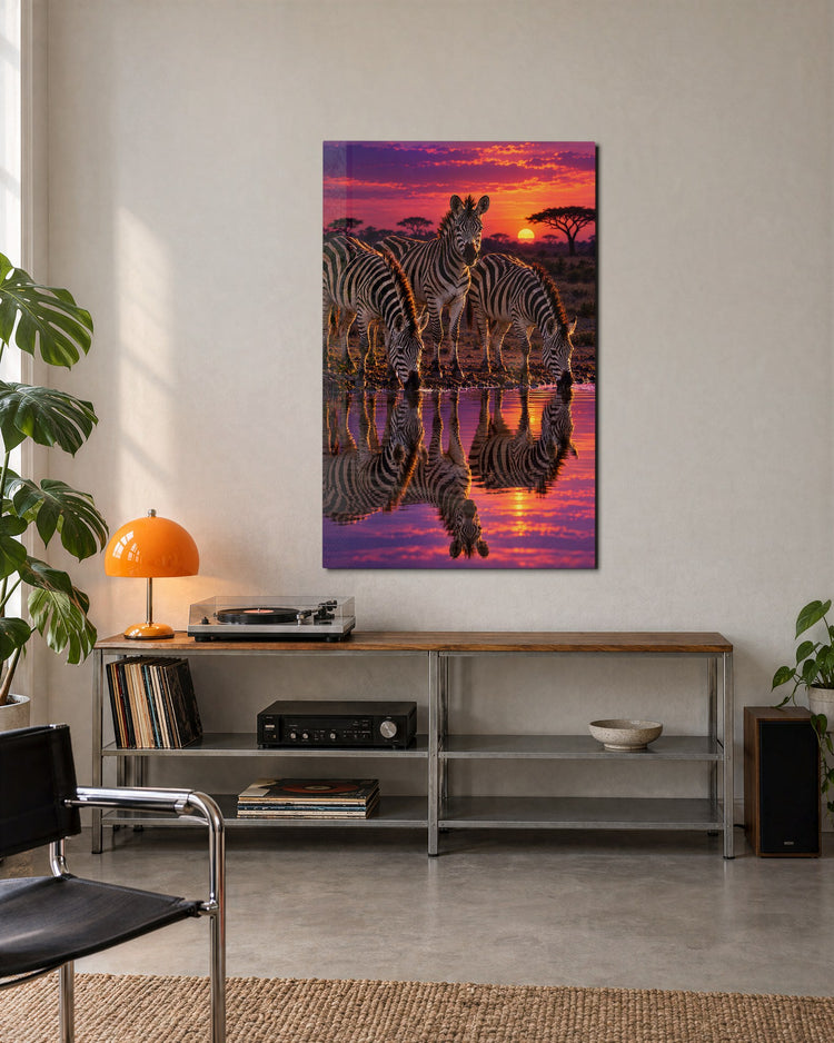 Rosy Hour at the Water glass wall art, lifestyle view
