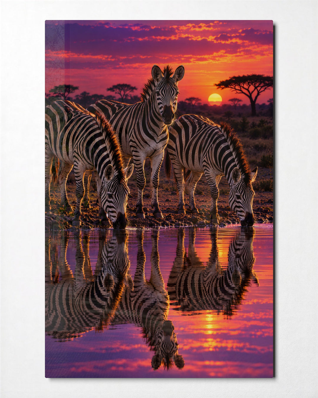 Rosy Hour at the Water glass wall art, front view