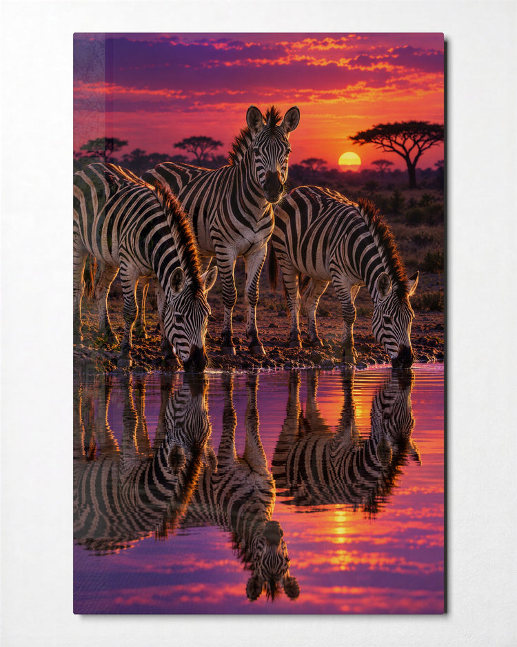 Rosy Hour at the Water glass wall art, front view