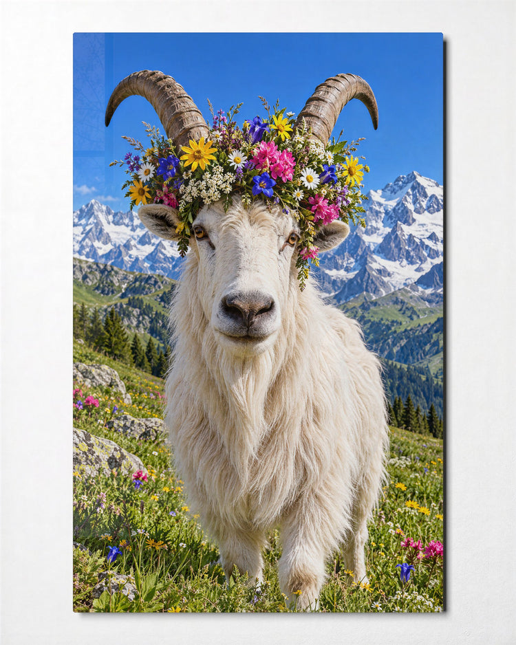 Alpine Garland glass wall art, front view