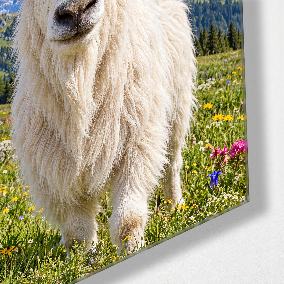 Alpine Garland glass wall art, corner view