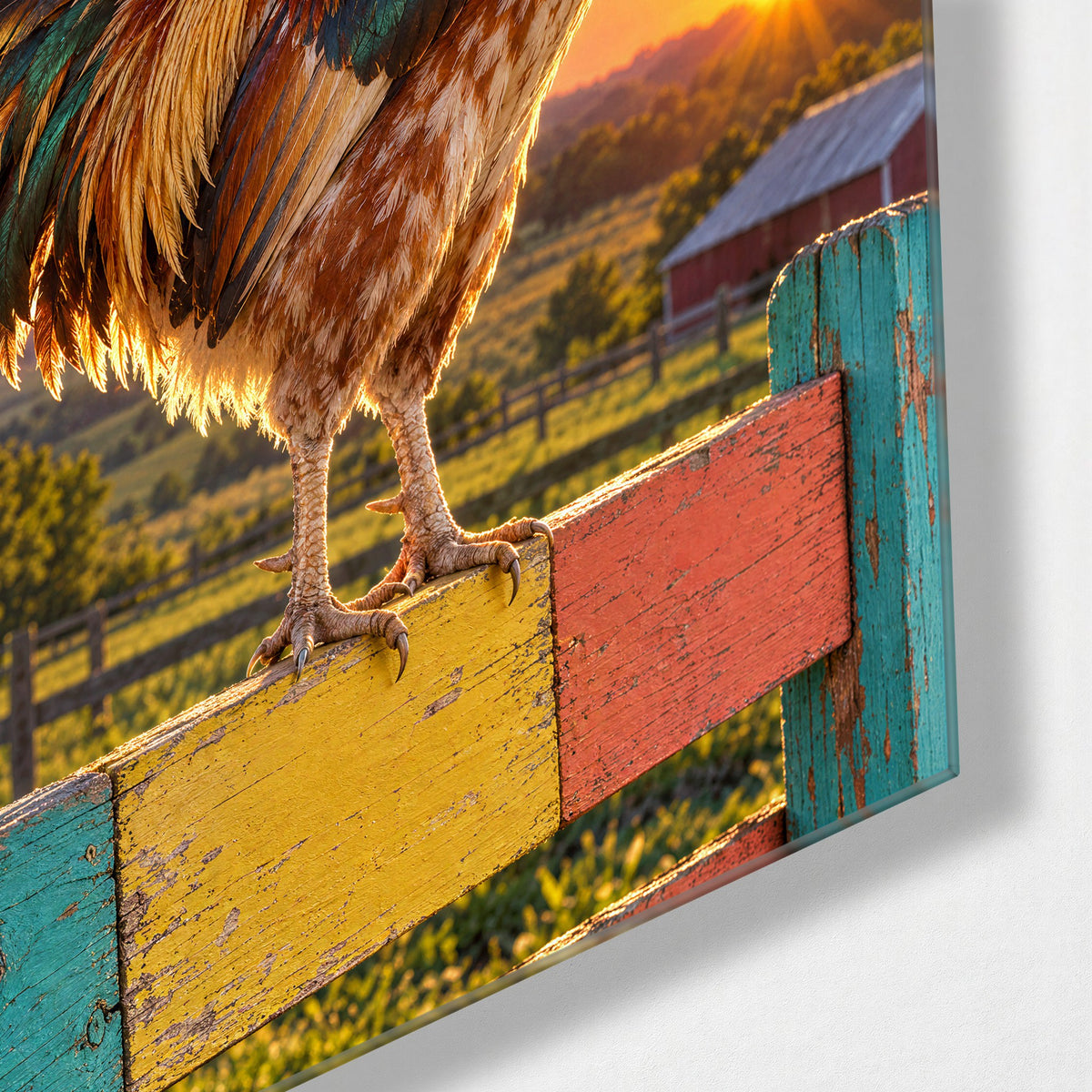 First Shift on the Farm glass wall art, corner view