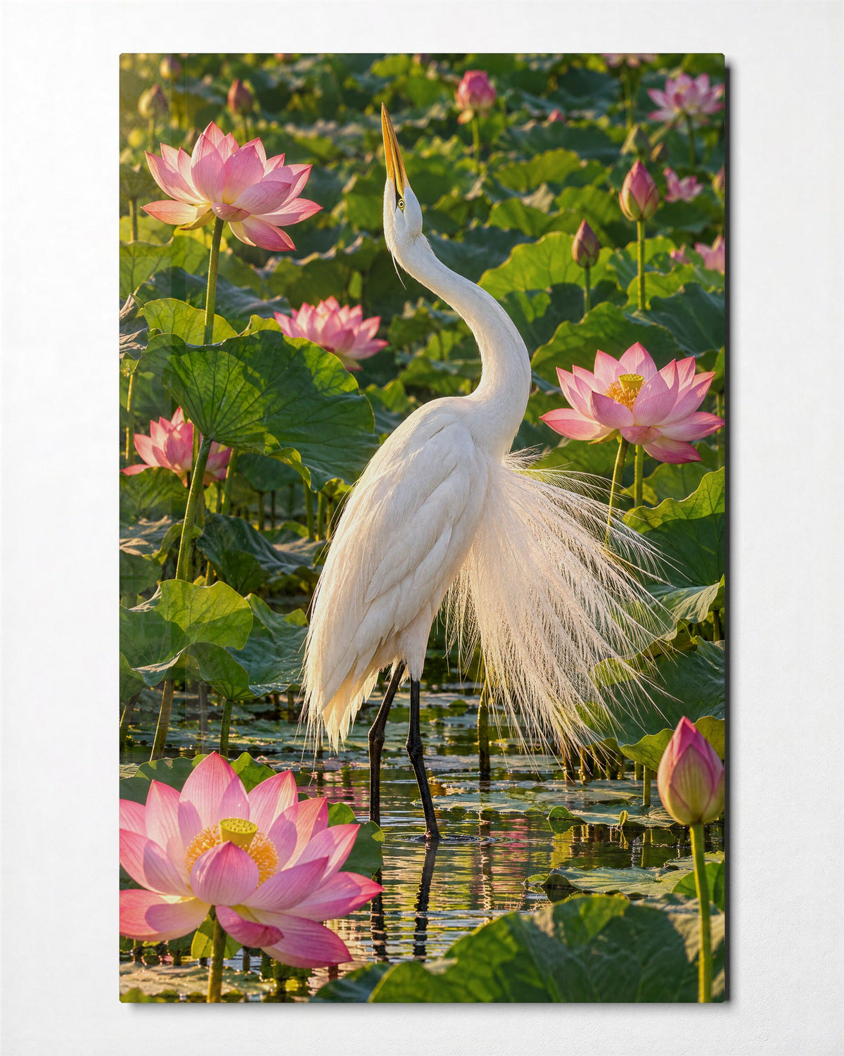 Stillness with Long Plumes glass wall art, front view