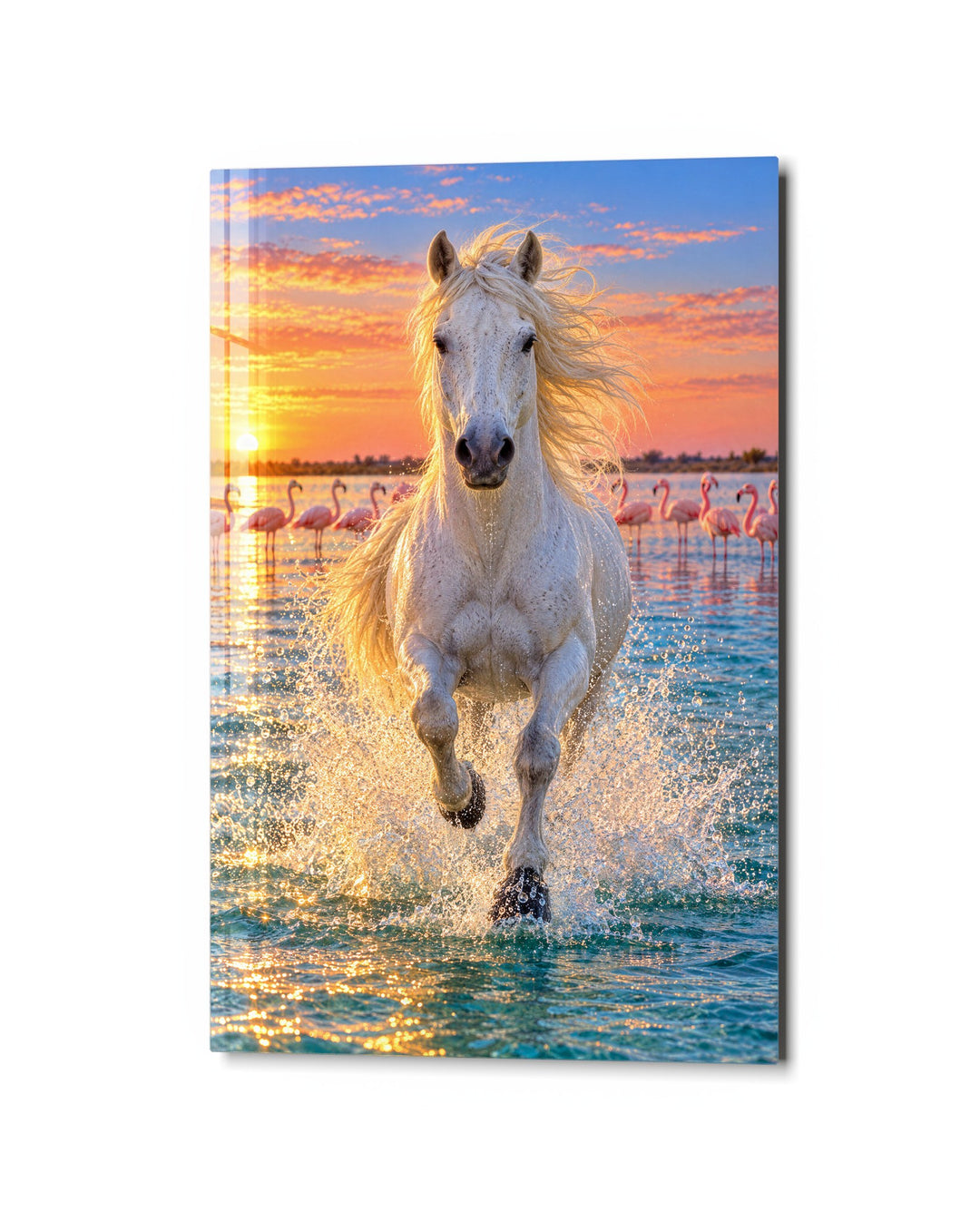 Gallop Through the Shallows glass wall art, studio view
