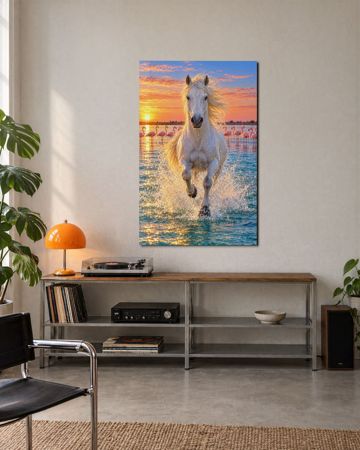 Gallop Through the Shallows glass wall art, lifestyle view