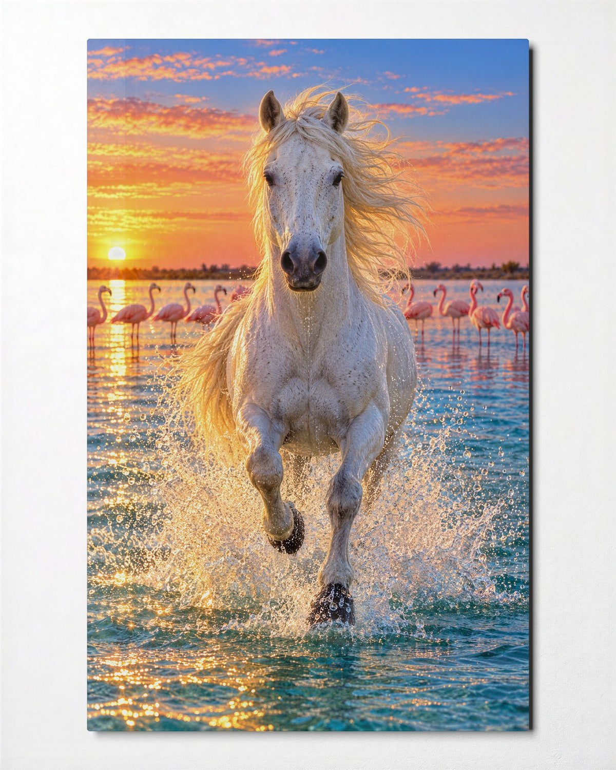 Gallop Through the Shallows glass wall art, front view