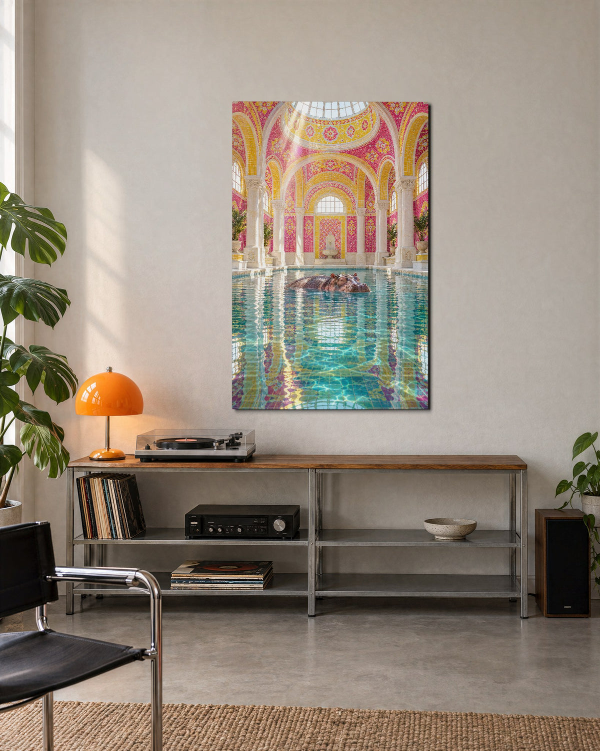 River Horse at the Spa glass wall art, lifestyle view