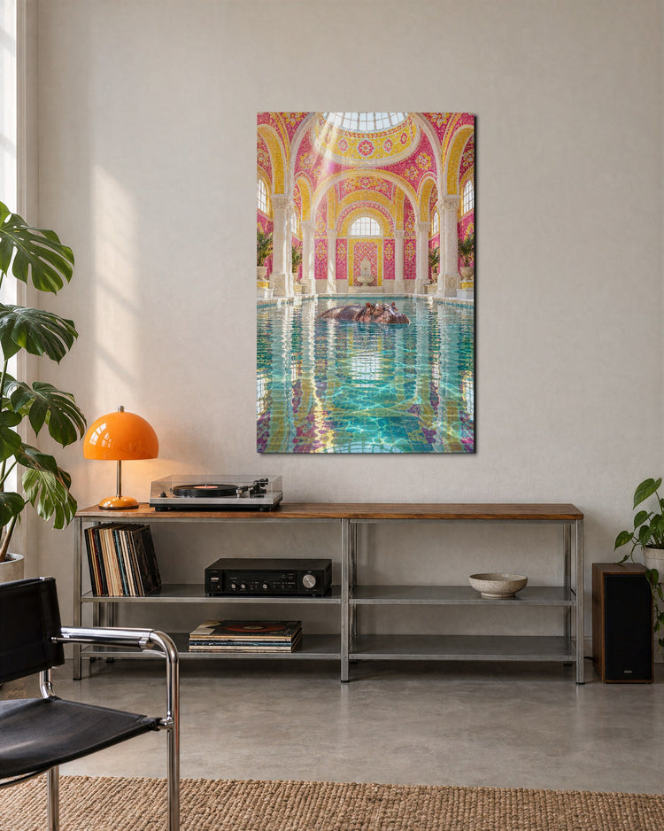 River Horse at the Spa glass wall art, lifestyle view