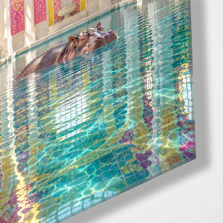 River Horse at the Spa glass wall art, corner view