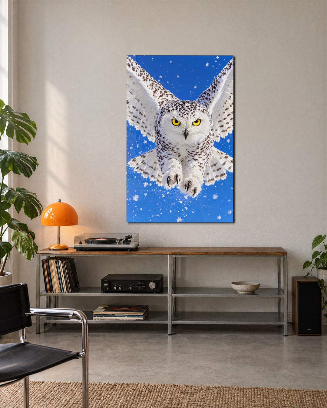 Silent Swoop glass wall art, lifestyle view