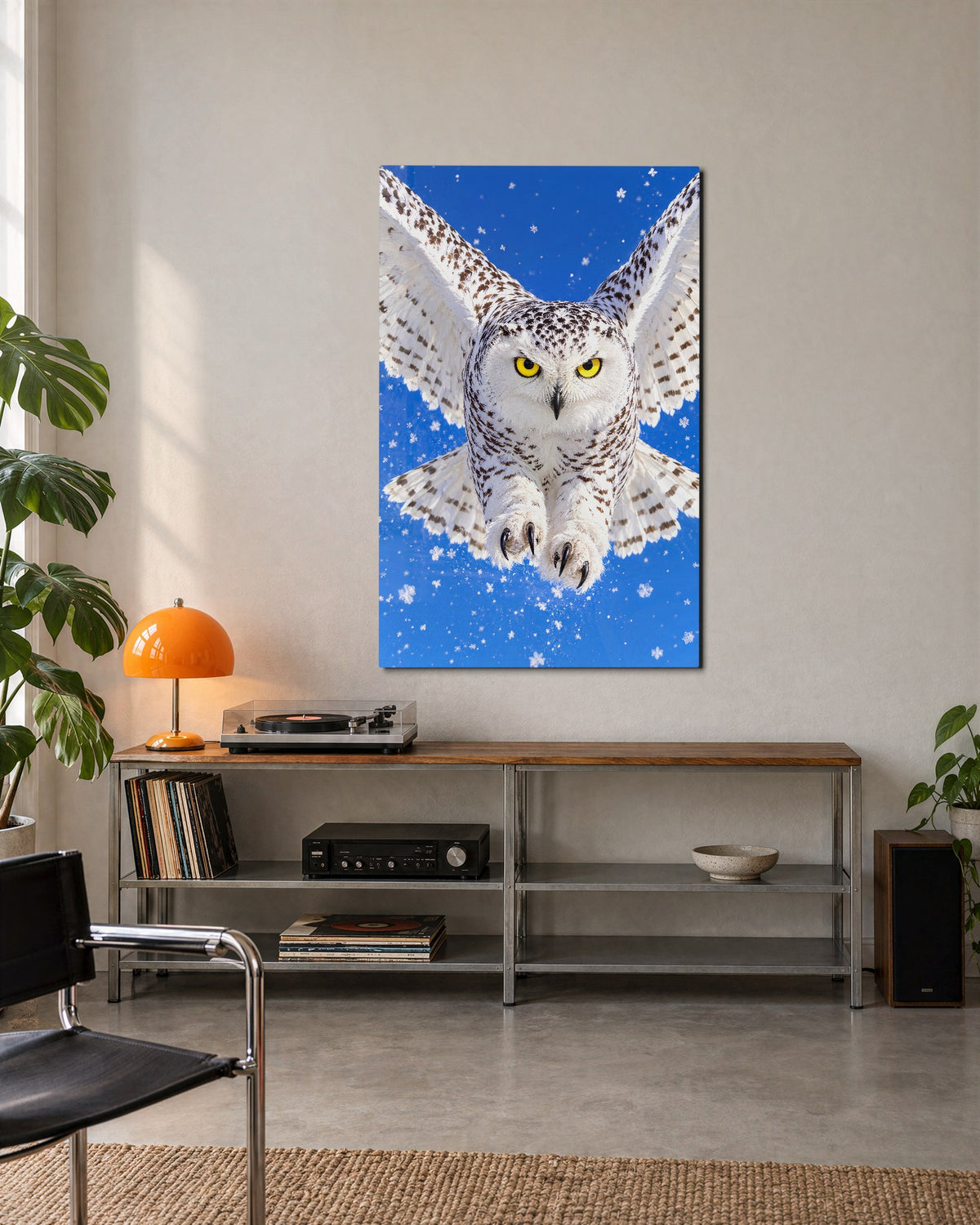 Silent Swoop glass wall art, lifestyle view