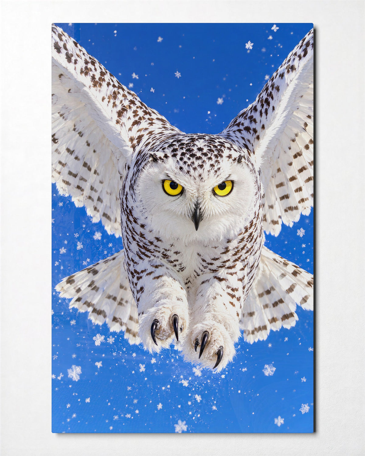 Silent Swoop glass wall art, front view