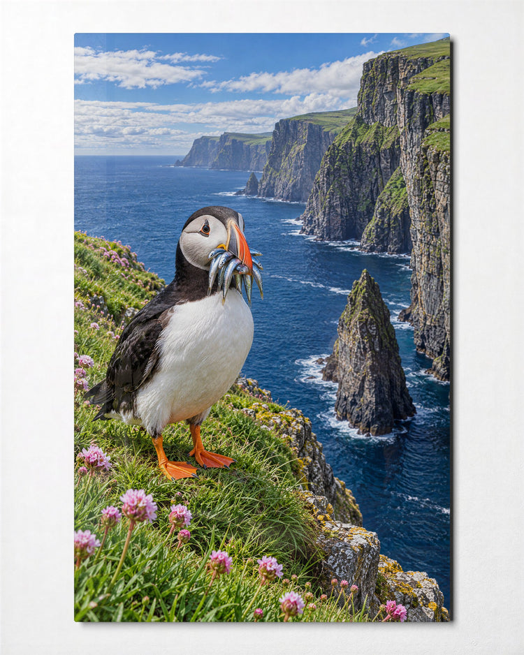 Beak Full of Fish glass wall art, front view