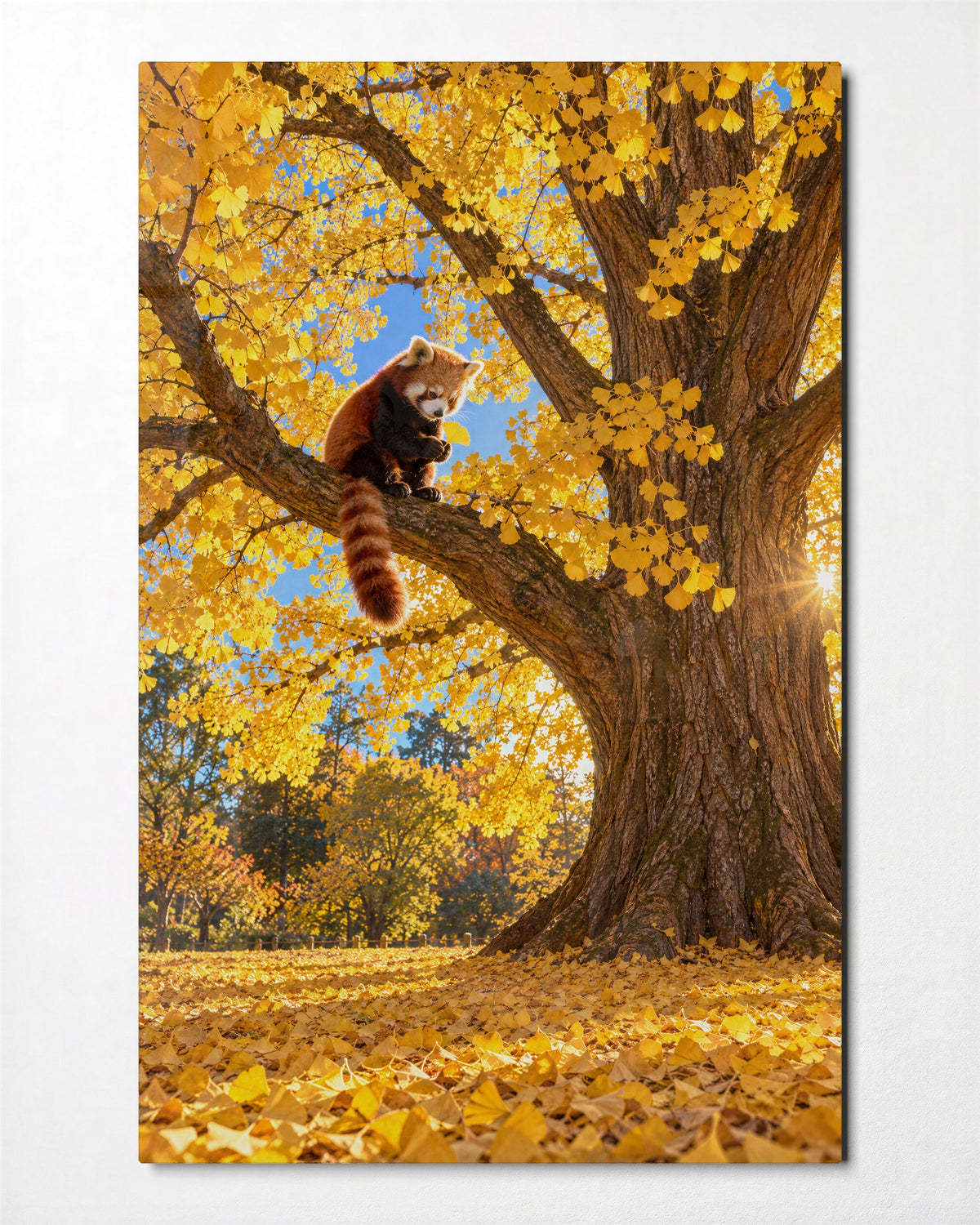 Russet Fur, Golden Leaves glass wall art, front view