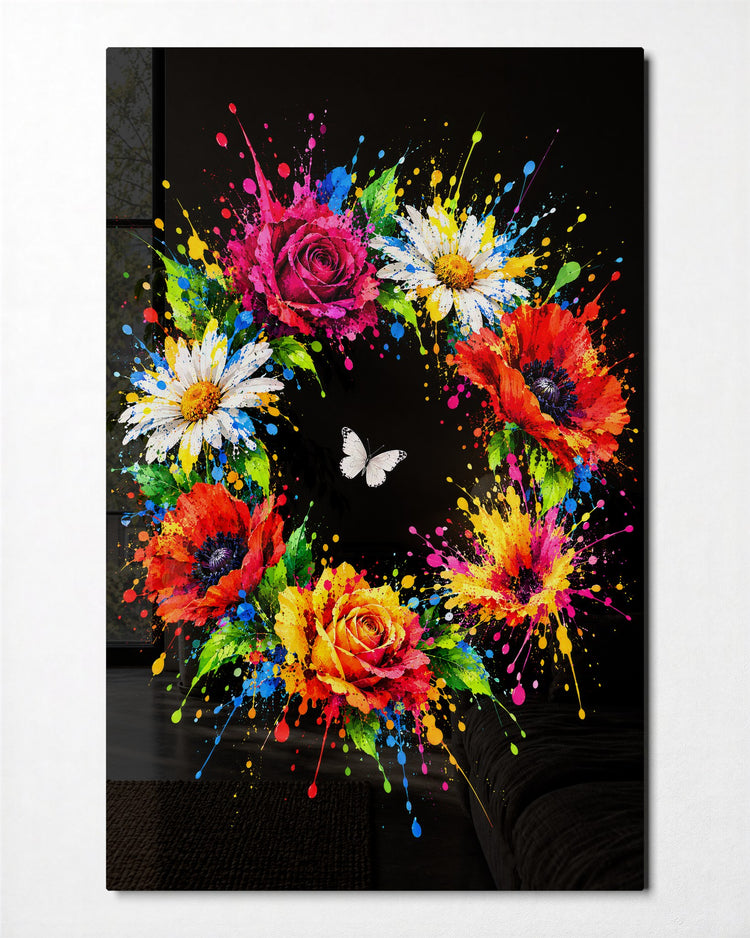 Garden in a Splash glass wall art, front view