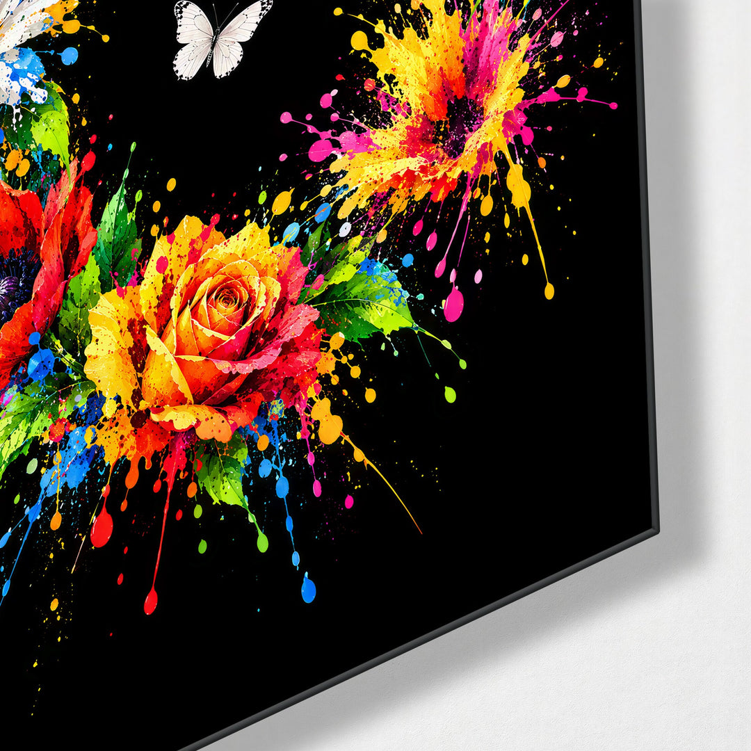 Garden in a Splash glass wall art, corner view