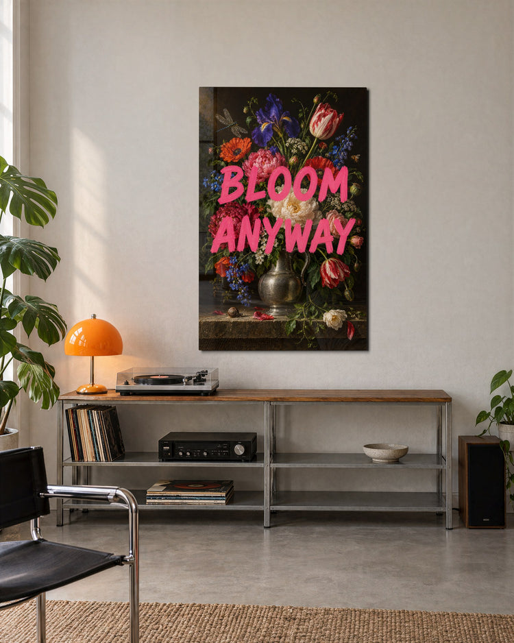 Still Life, Talking Back glass wall art, lifestyle view