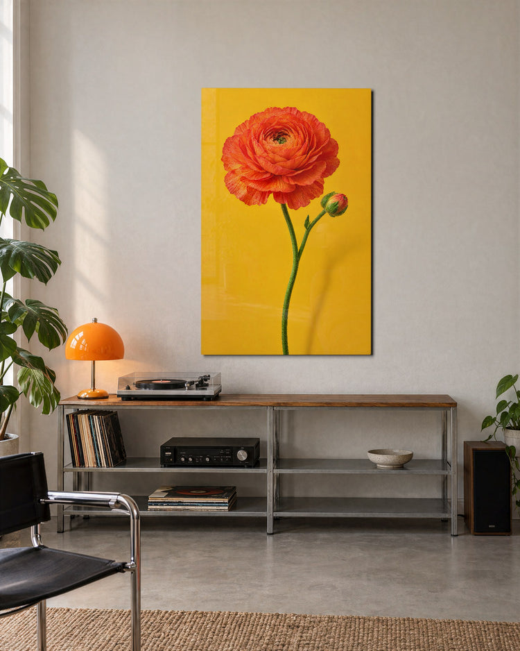 Ruffles on Yellow-Brown glass wall art, lifestyle view