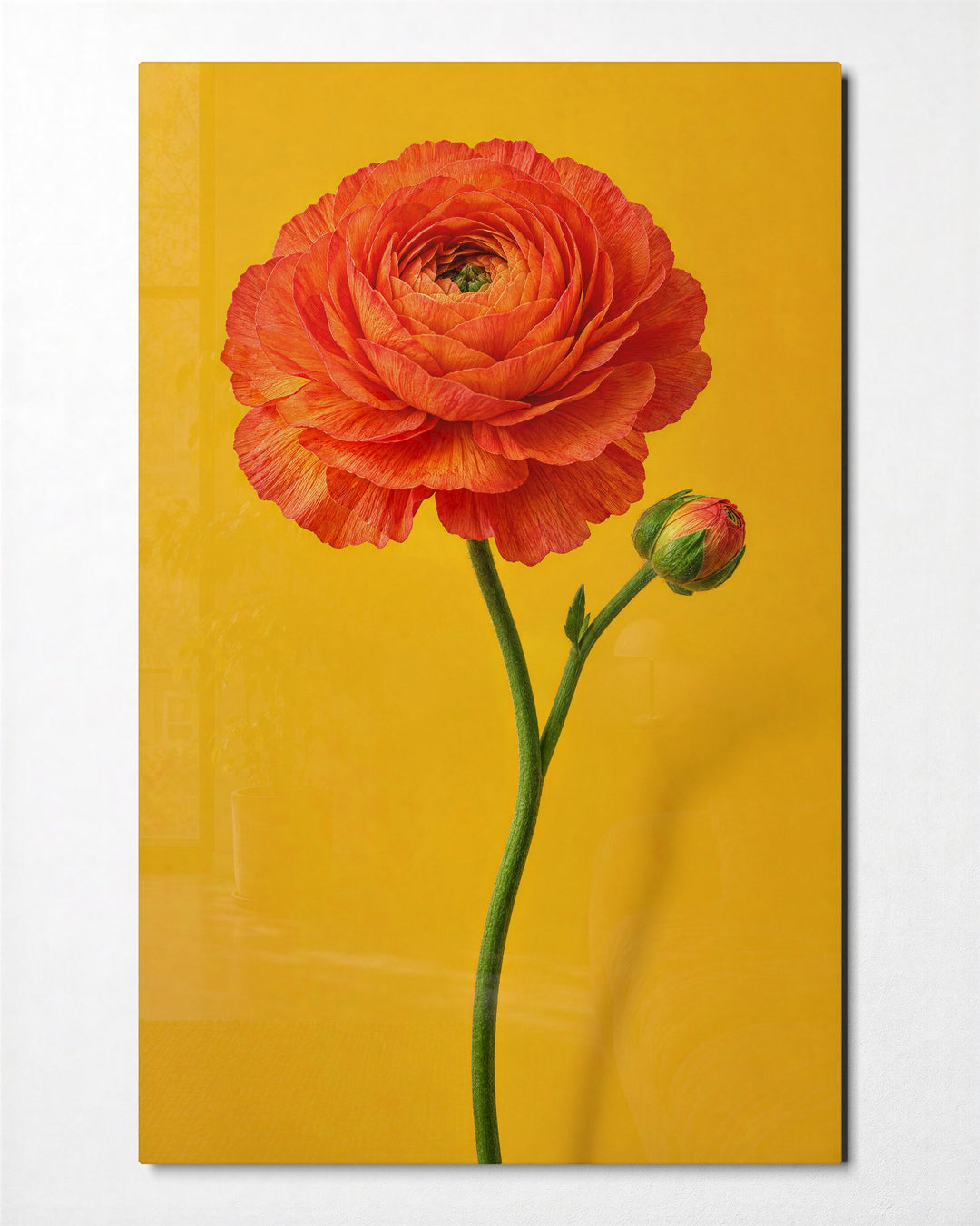 Ruffles on Yellow-Brown glass wall art, front view