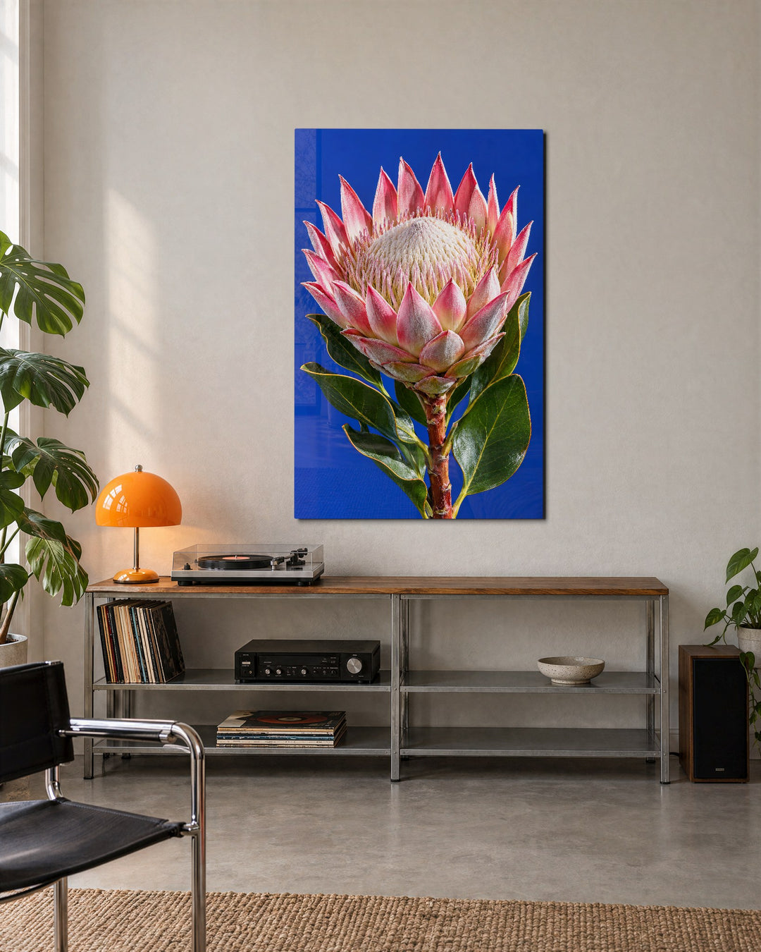 Pink-Tipped Crown glass wall art, lifestyle view