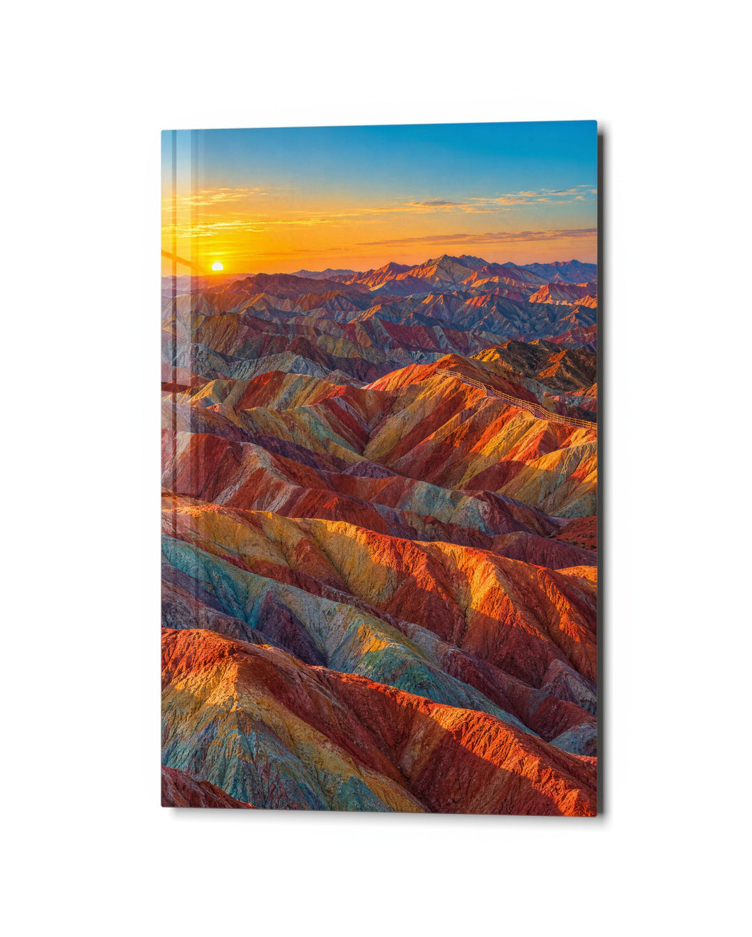 Stripes to the Horizon glass wall art, studio view
