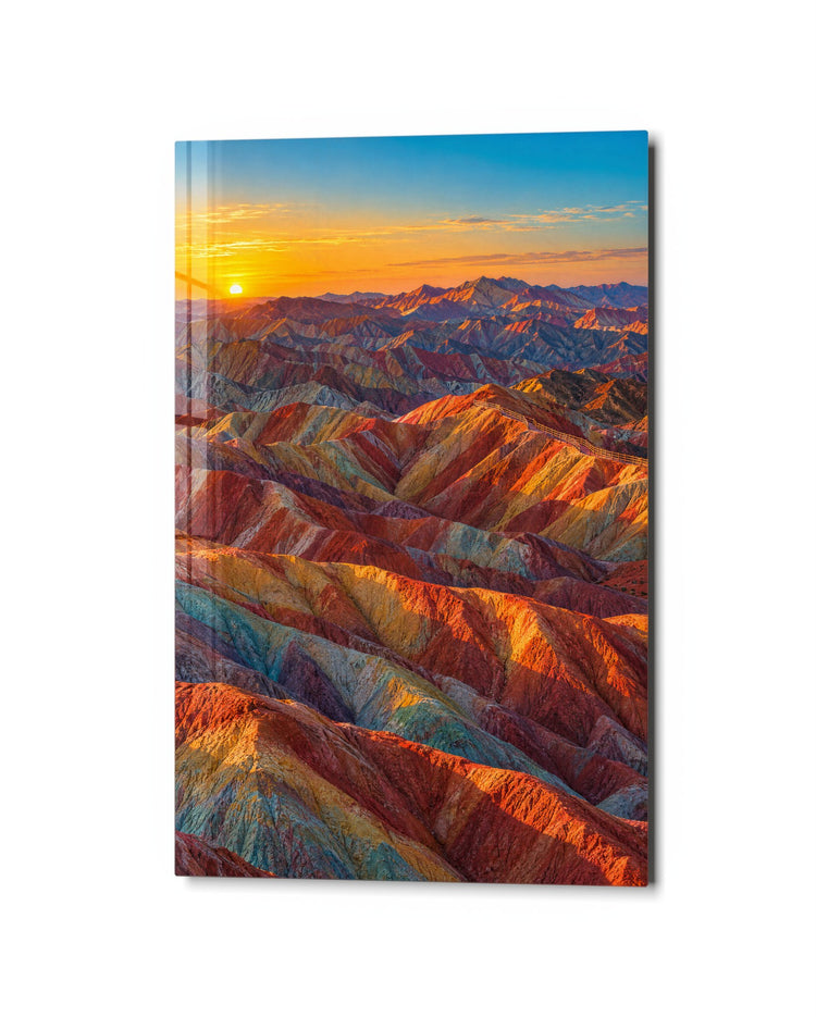 Stripes to the Horizon glass wall art, studio view