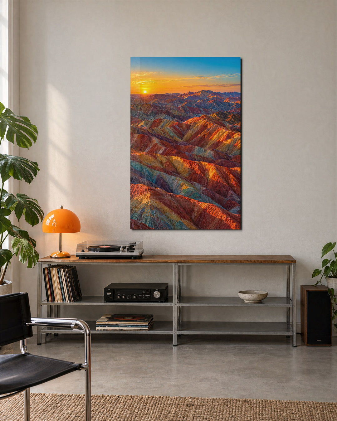 Stripes to the Horizon glass wall art, lifestyle view