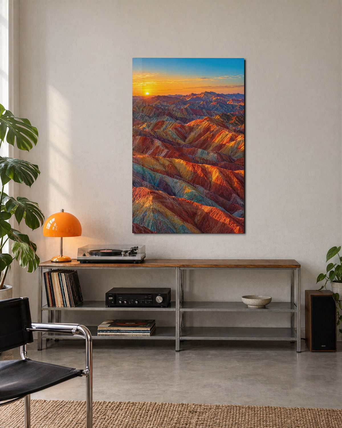 Stripes to the Horizon glass wall art, lifestyle view