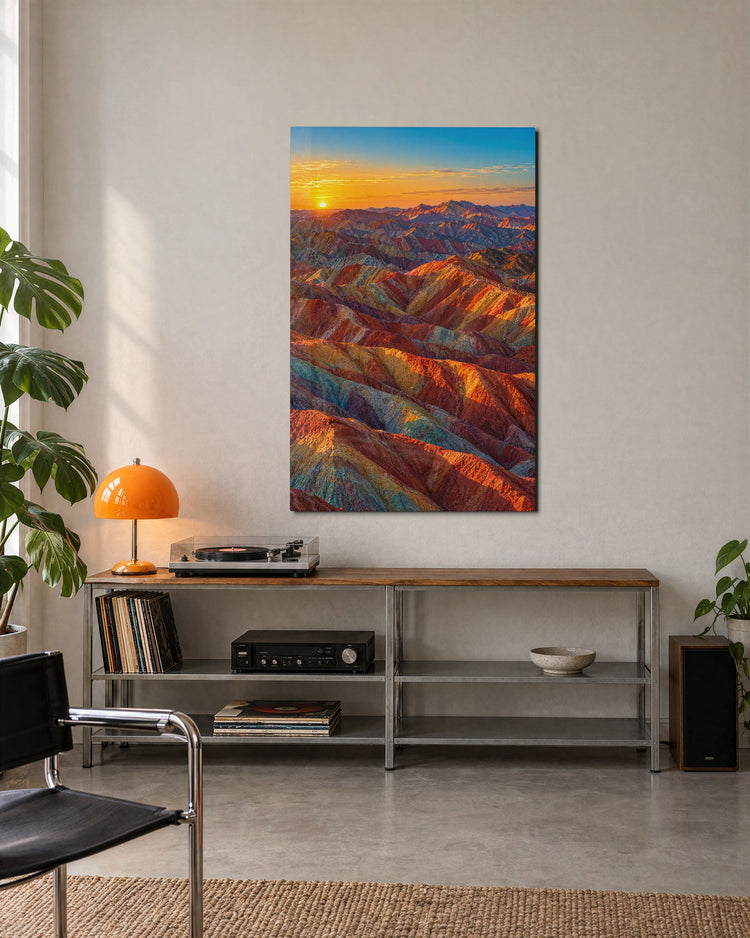 Stripes to the Horizon glass wall art, lifestyle view