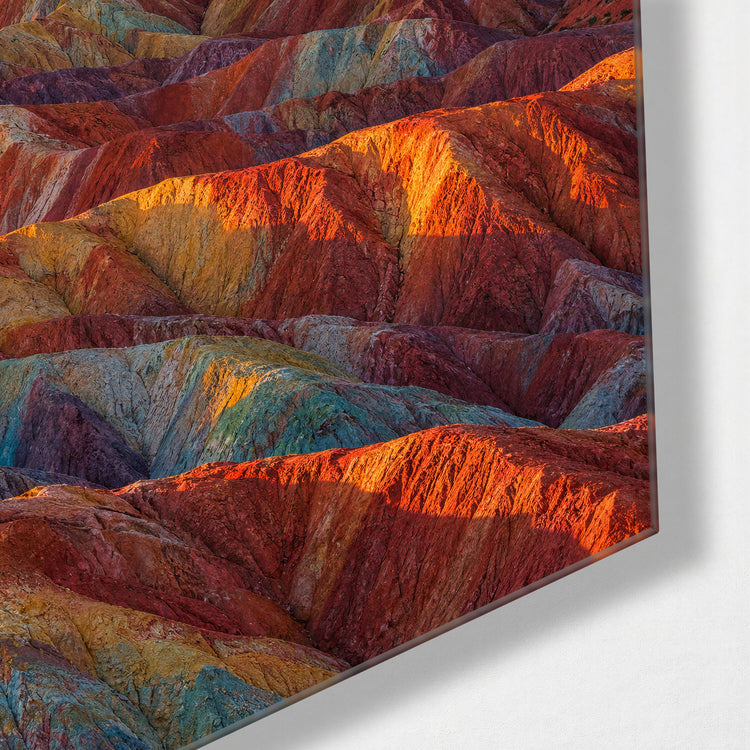 Stripes to the Horizon glass wall art, corner view