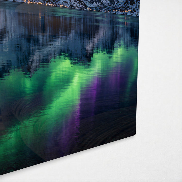 Night Sky Over the Cabins glass wall art, corner view