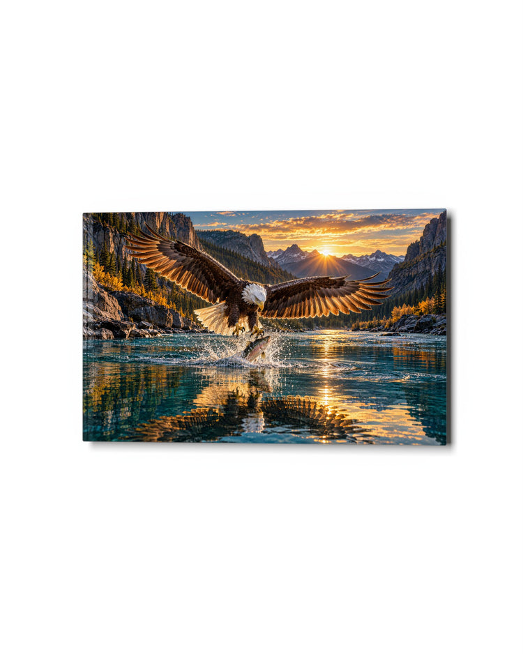 Fish Catch at Sunset glass wall art, studio view