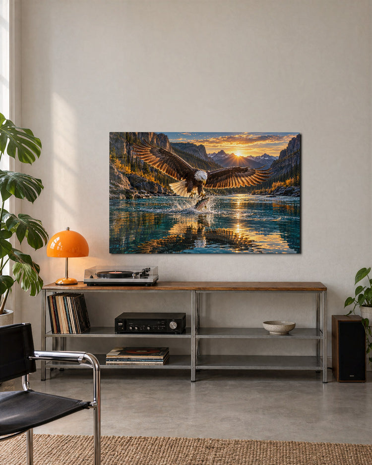 Fish Catch at Sunset glass wall art, lifestyle view