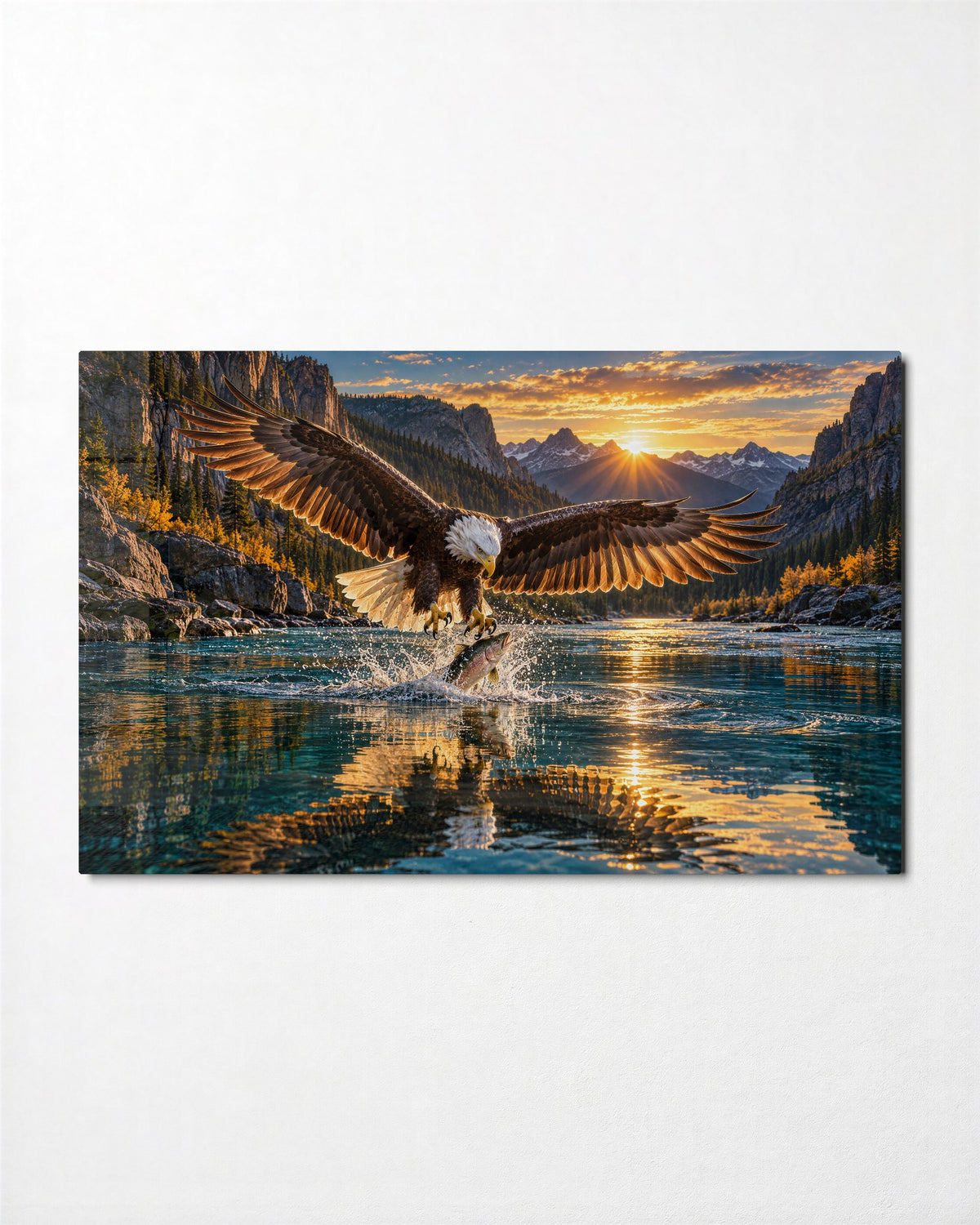 Fish Catch at Sunset glass wall art, front view