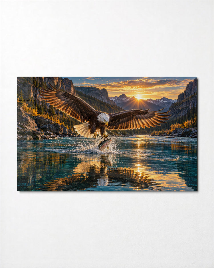 Fish Catch at Sunset glass wall art, front view