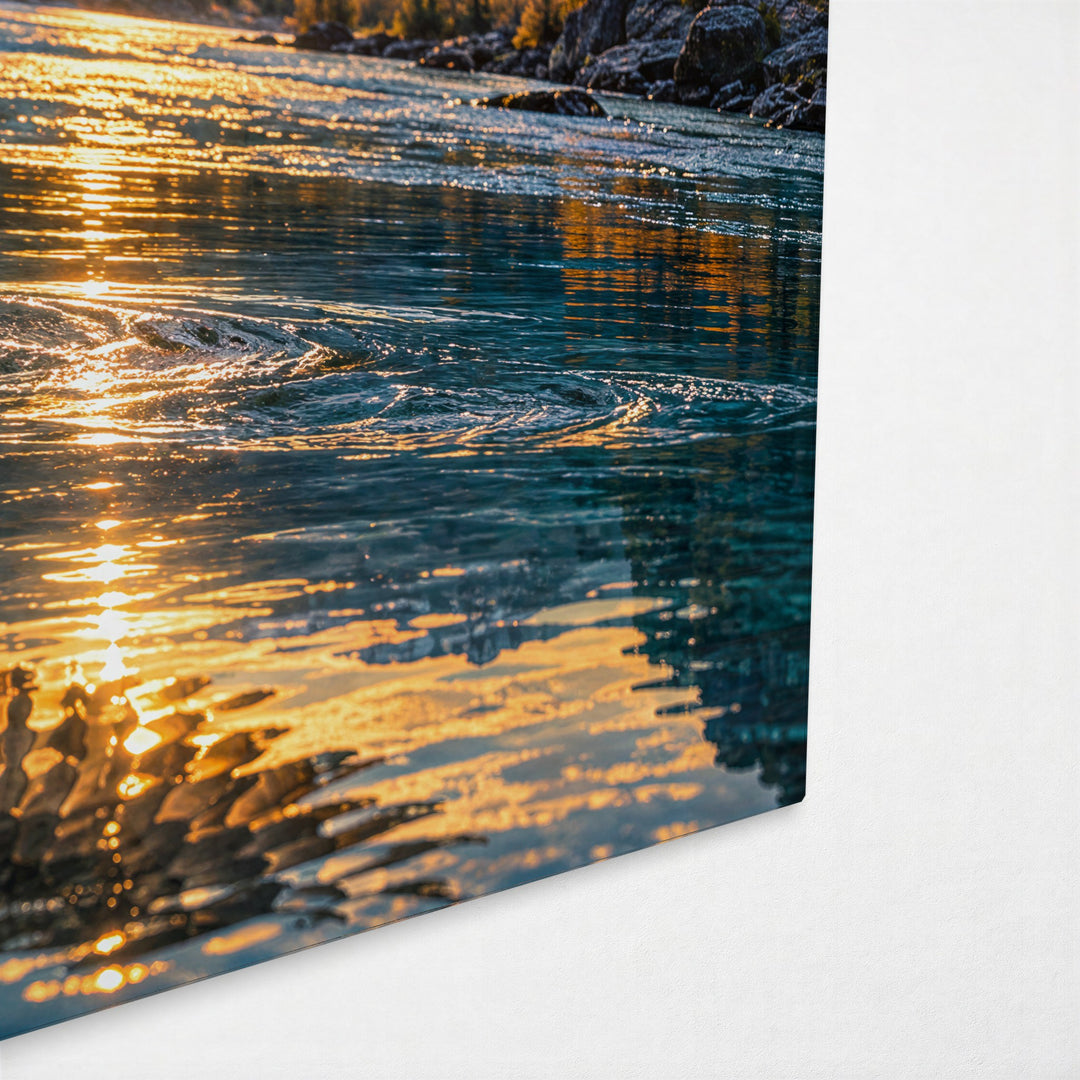 Fish Catch at Sunset glass wall art, corner view
