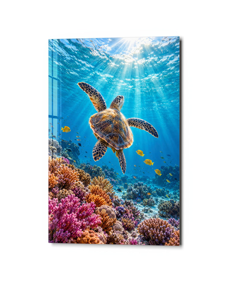 Reef, Then Upward glass wall art, studio view