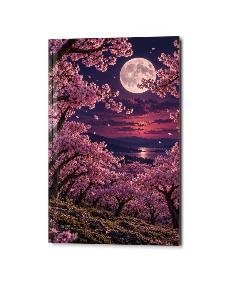 Spring Night, Big Lantern glass wall art, studio view