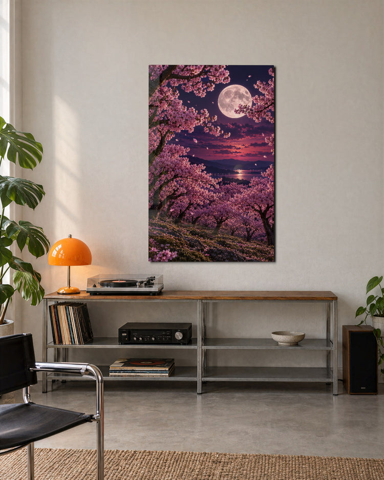 Spring Night, Big Lantern glass wall art, lifestyle view
