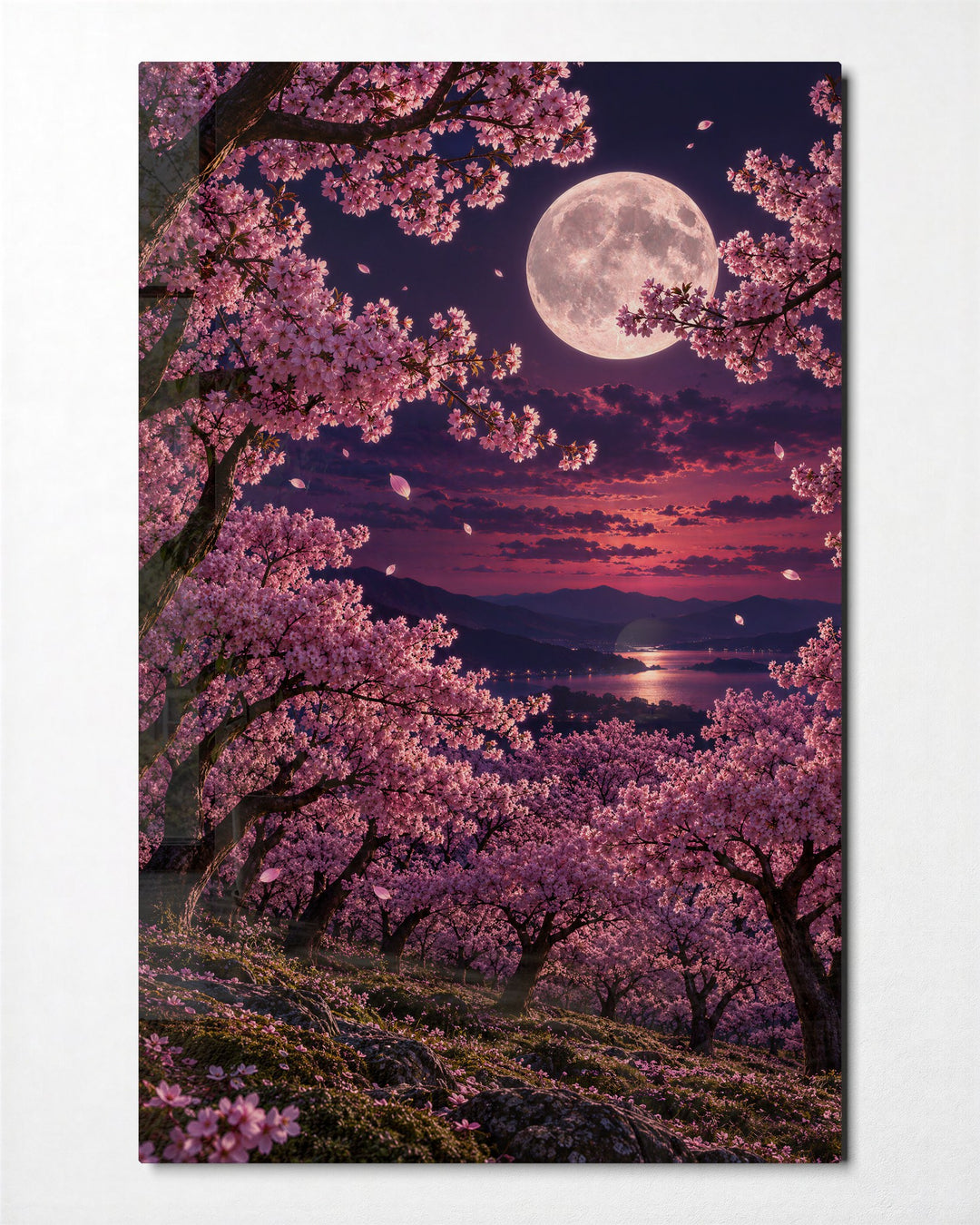 Spring Night, Big Lantern glass wall art, front view