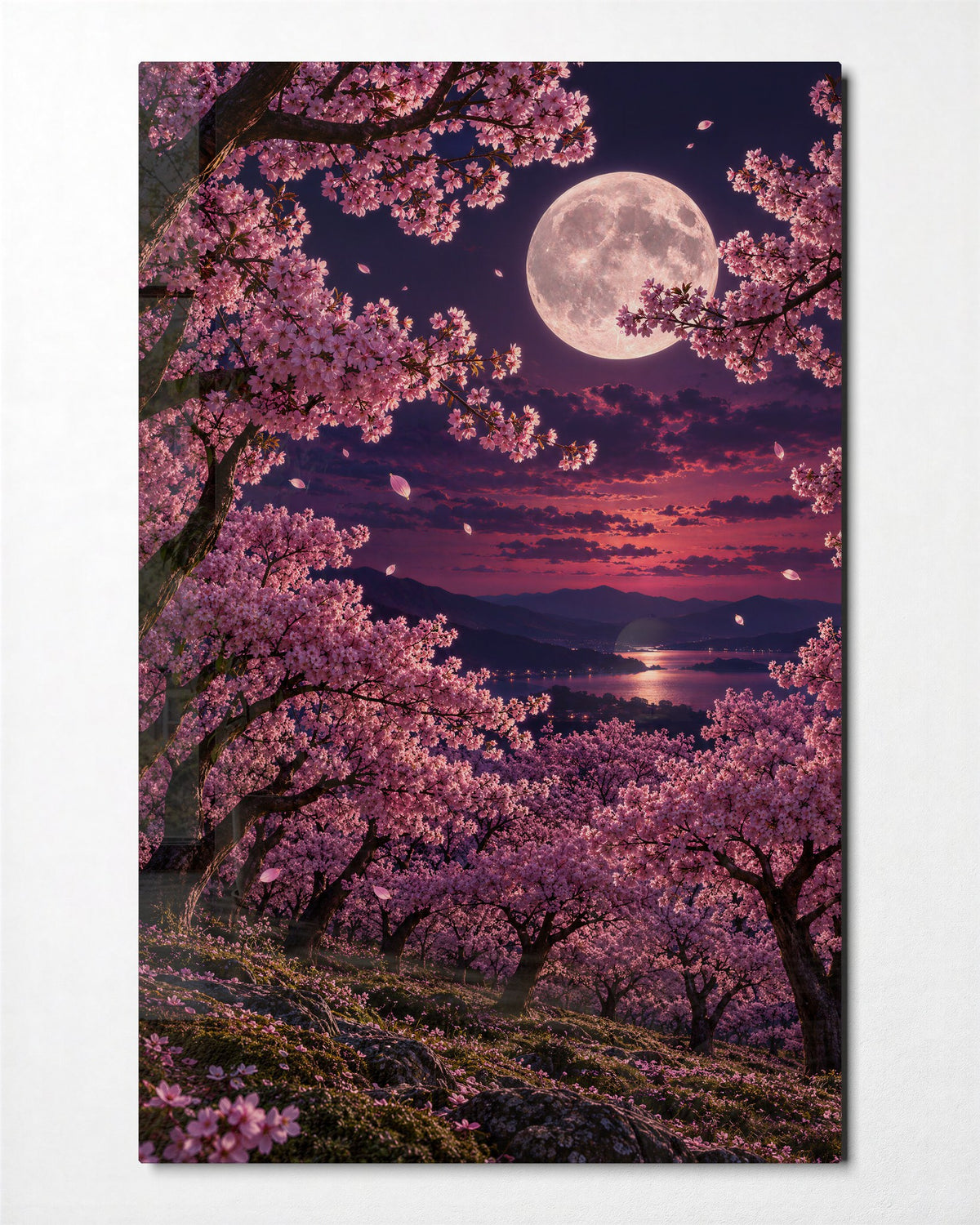 Spring Night, Big Lantern glass wall art, front view