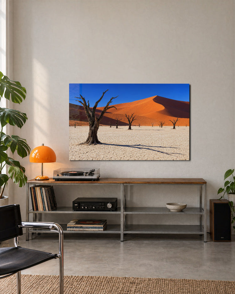 Bare Trees, Giant Dune glass wall art, lifestyle view