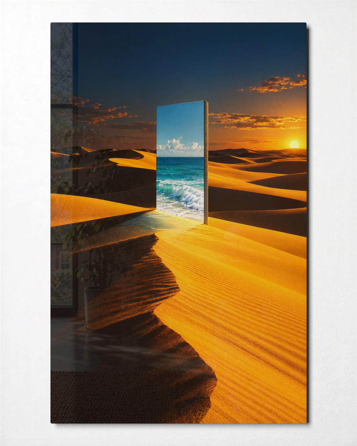 Exit to the Sea glass wall art, front view